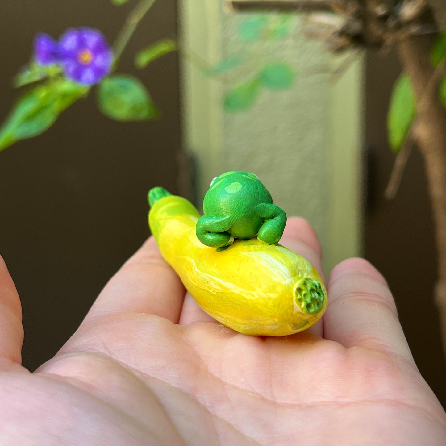 Handmade fall frogs on squash figurines