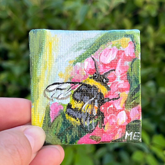 Mini bumble bee on flower painting magnet