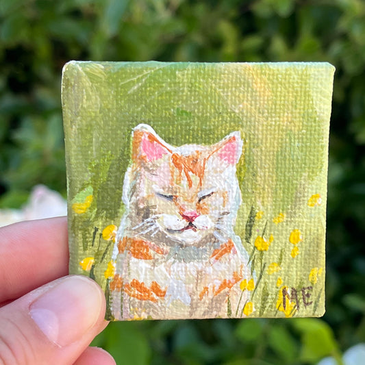 Tabby cat in meadow painting magnet