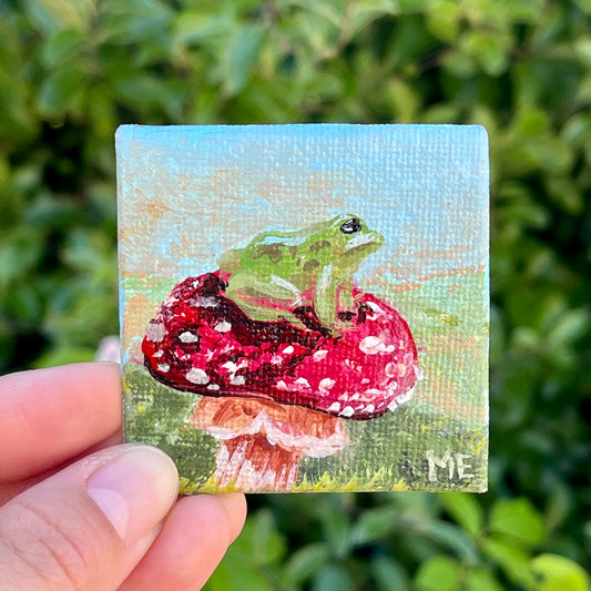 Mini frog on mushroom painting magnet