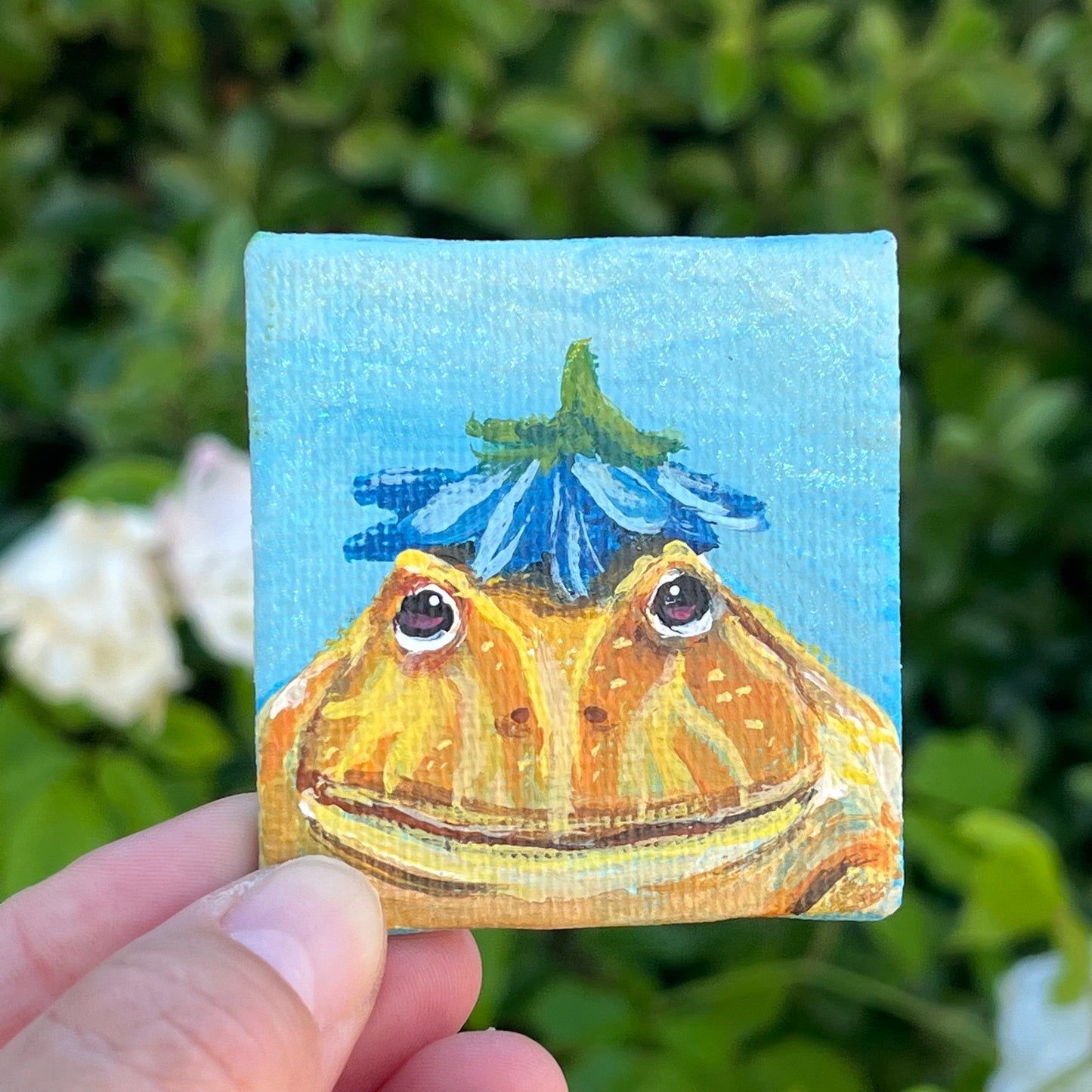 "Tibby" the Pacman Frog with Flower Hat Painting Magnet