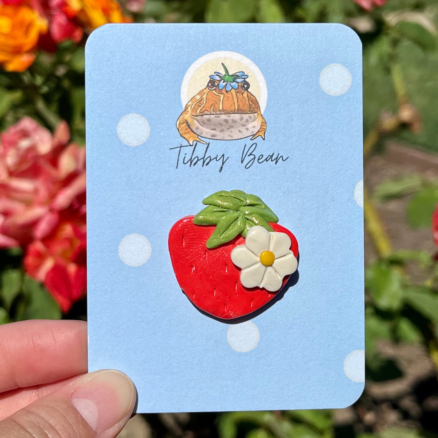 Handmade Polymer Clay Strawberry Flower Pin