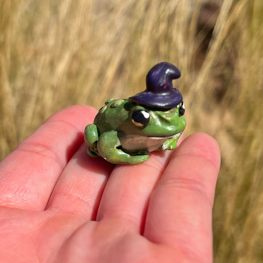 Handmade Polymer Clay Mini Witch Hat Toad Figurine
