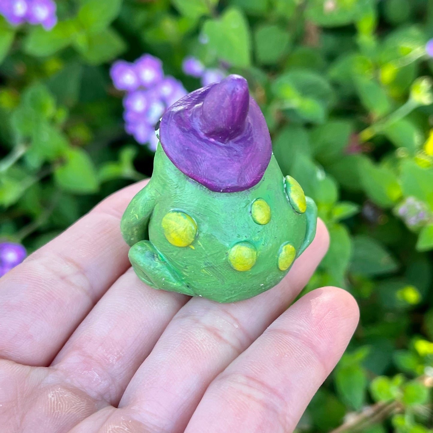 Handmade Polymer Clay Spoopy Purple Witch Toad Figurine