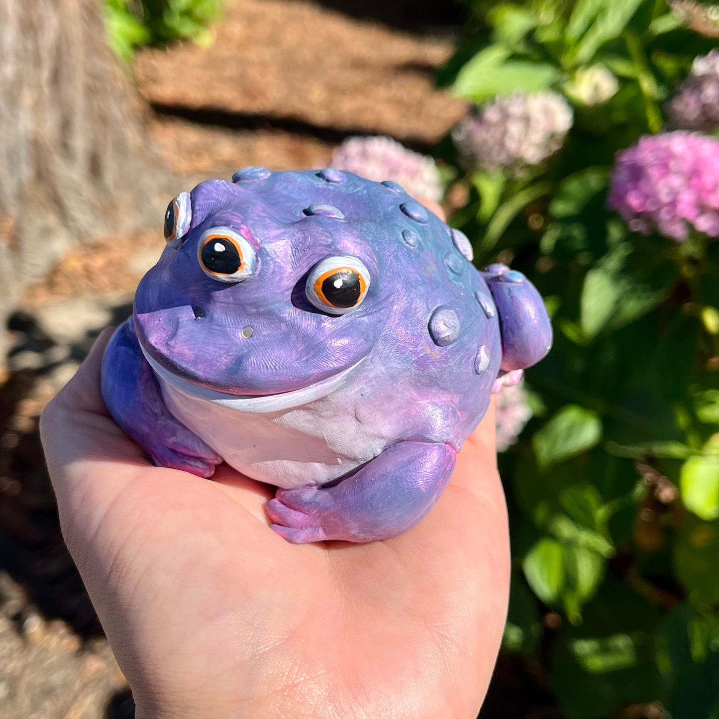 Handmade Polymer Clay Halloween Three Eyed Purple Toad Figurine