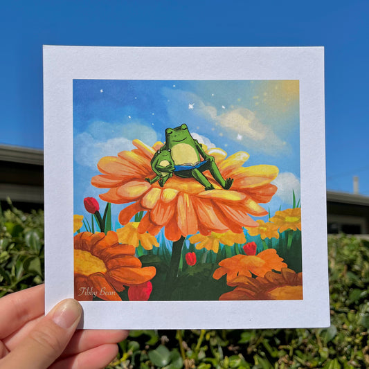 Frogs in a Flower Field Art Print