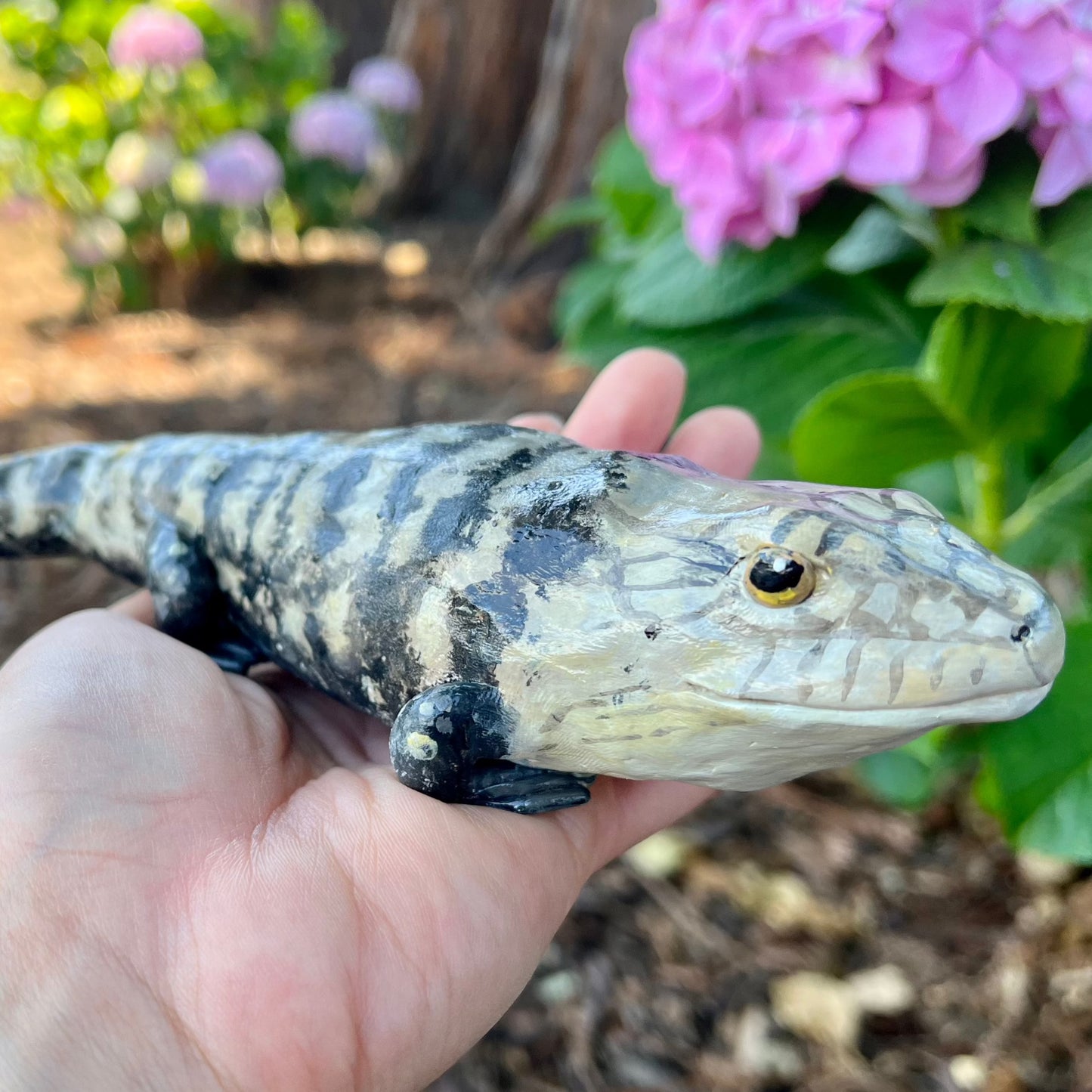 Handmade polymer clay blue tongue skink figurine