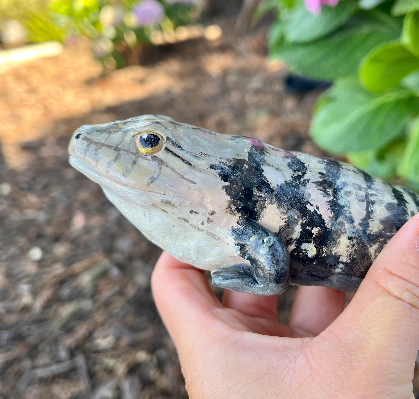 Handmade polymer clay blue tongue skink figurine