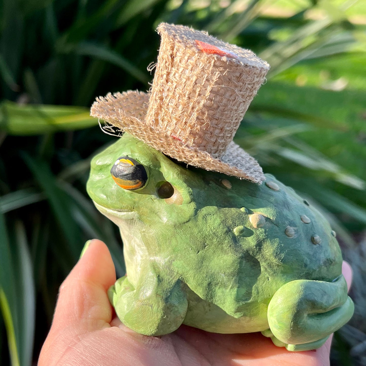 *LIMITED EDITION* Handmade polymer clay green toad with fall top hat figurine