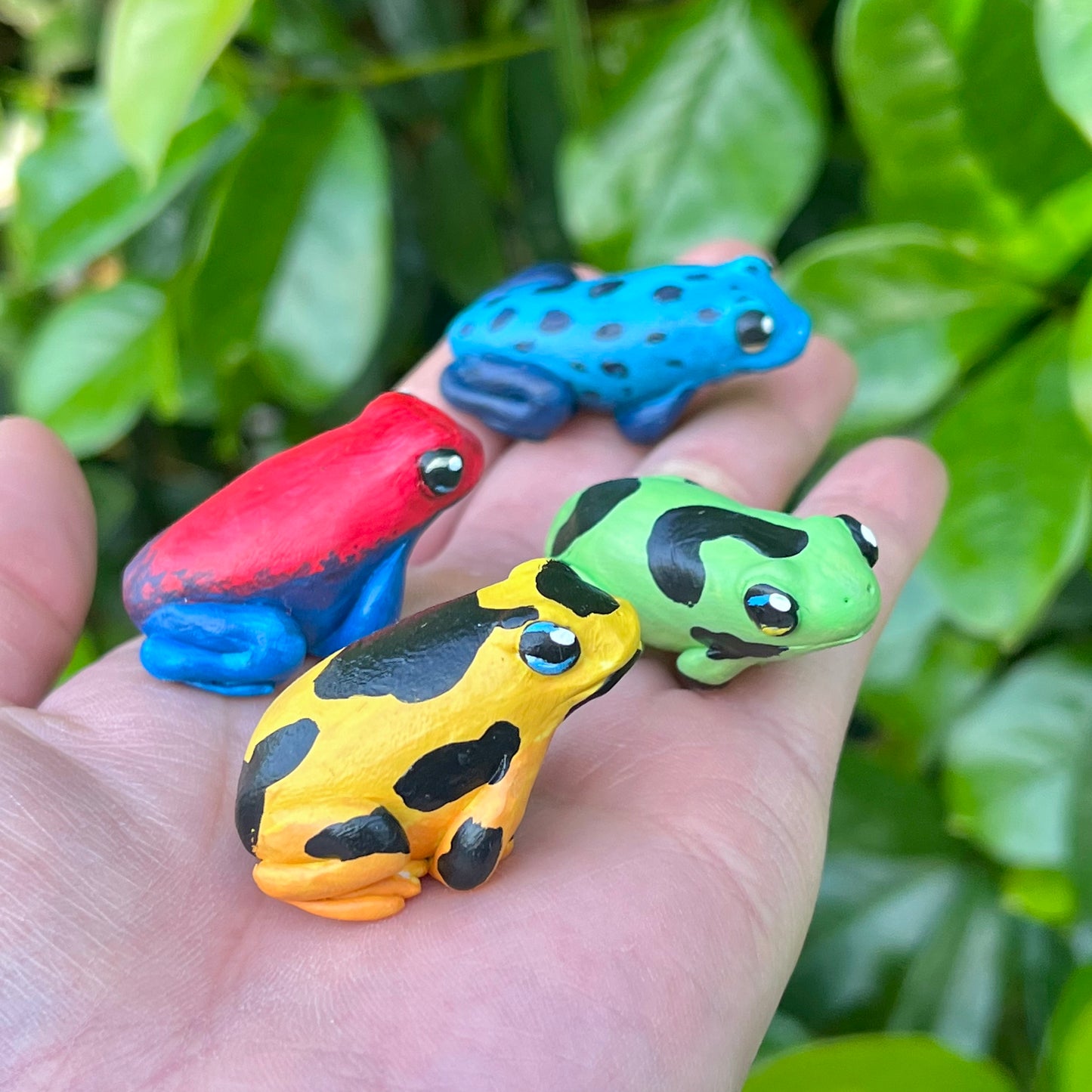 Handmade mini poison dart frog figurines