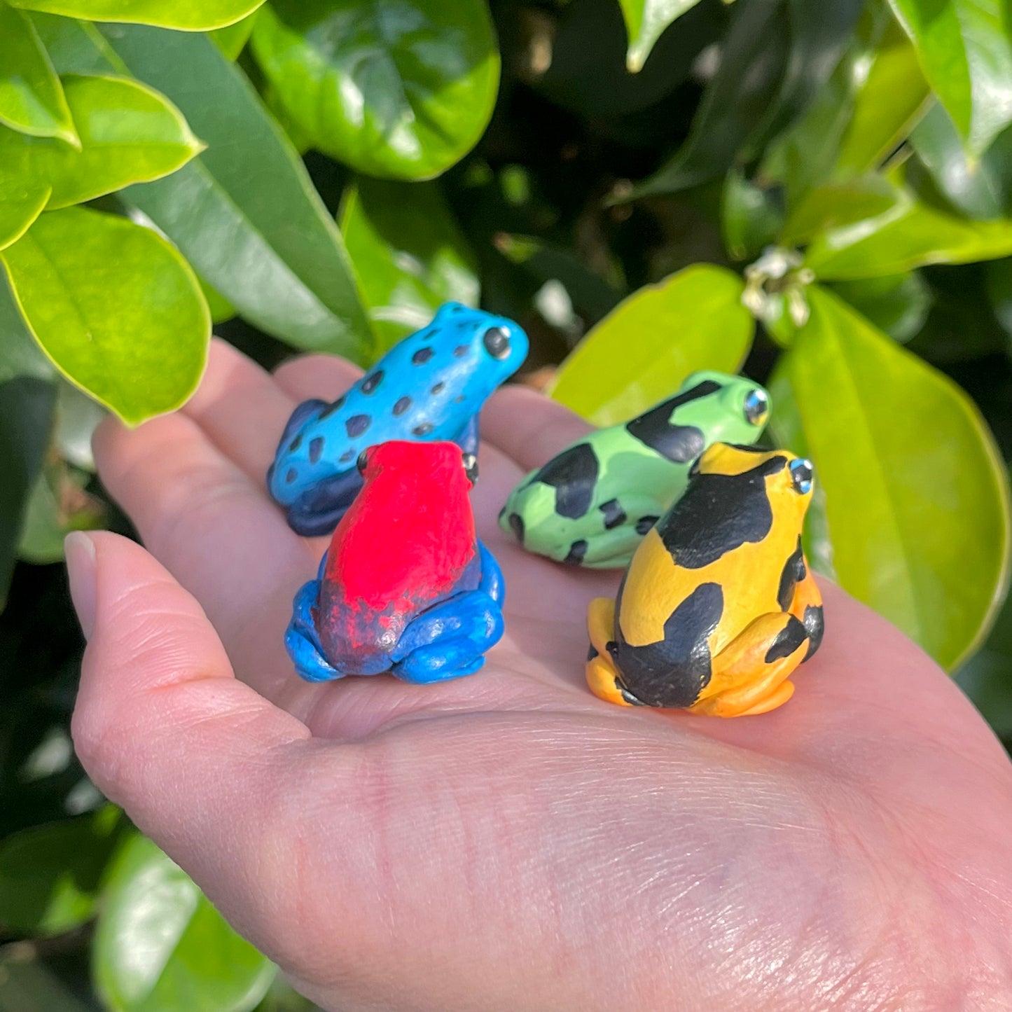 Handmade mini poison dart frog figurines