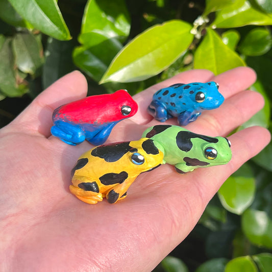 Handmade mini poison dart frog figurines