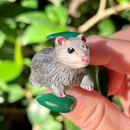 Handmade polymer clay mini opossum figurine