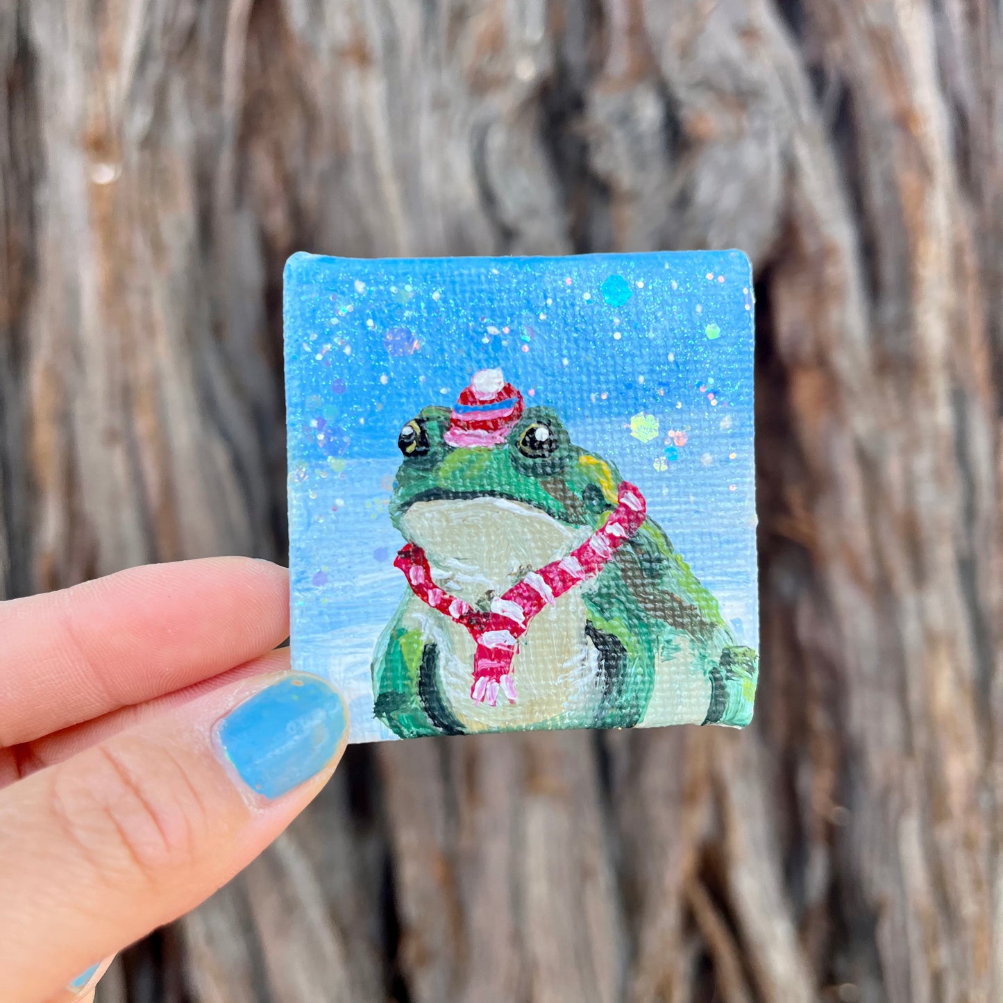 Cozy Winter Toad Original Painting Magnet