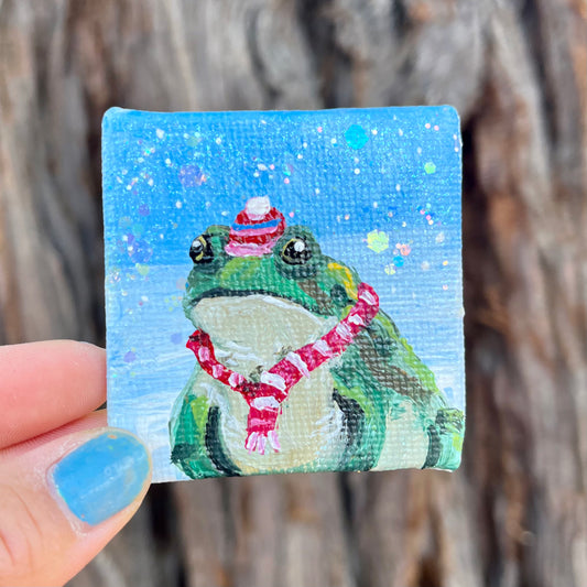 Cozy winter toad painted magnet