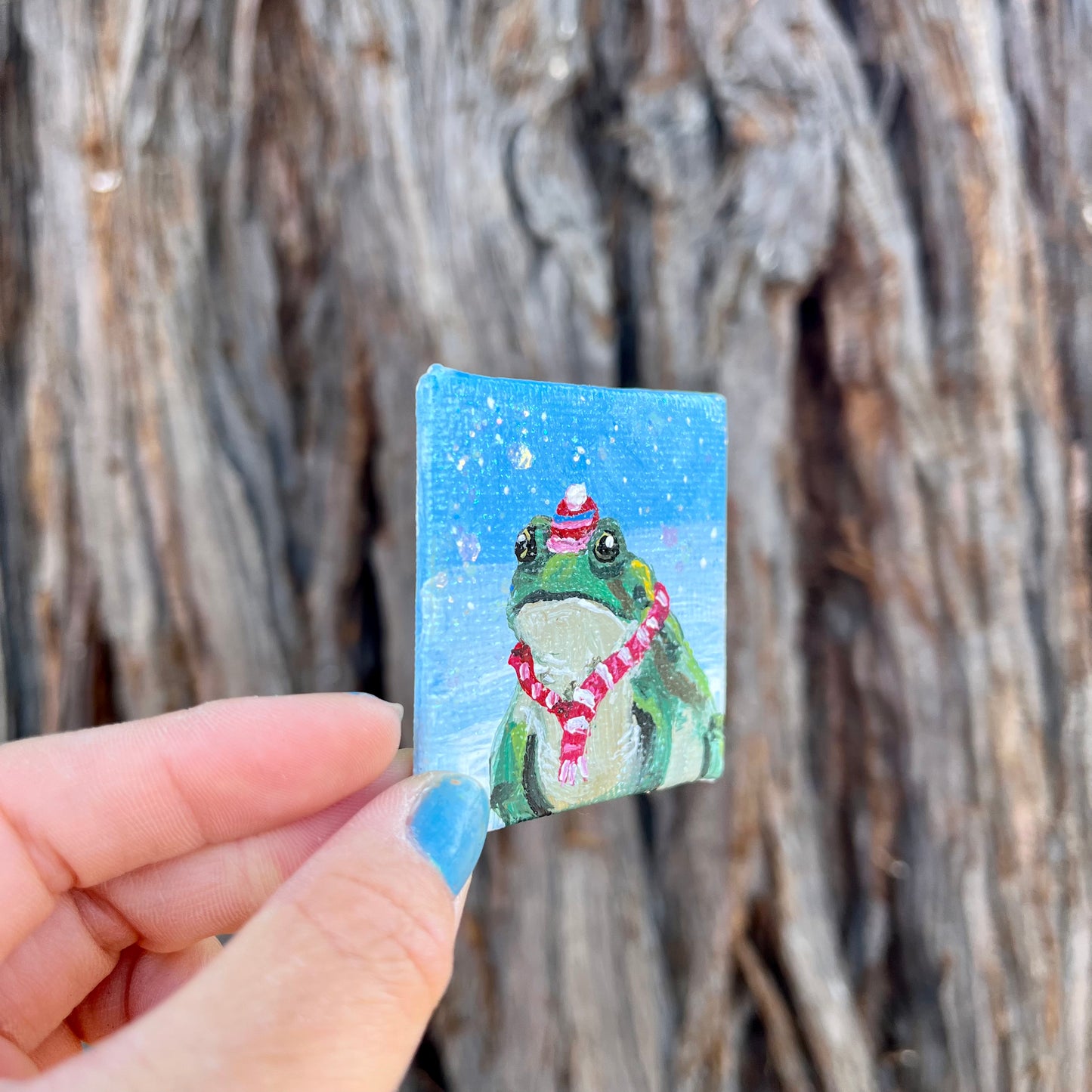 Cozy Winter Toad Original Painting Magnet