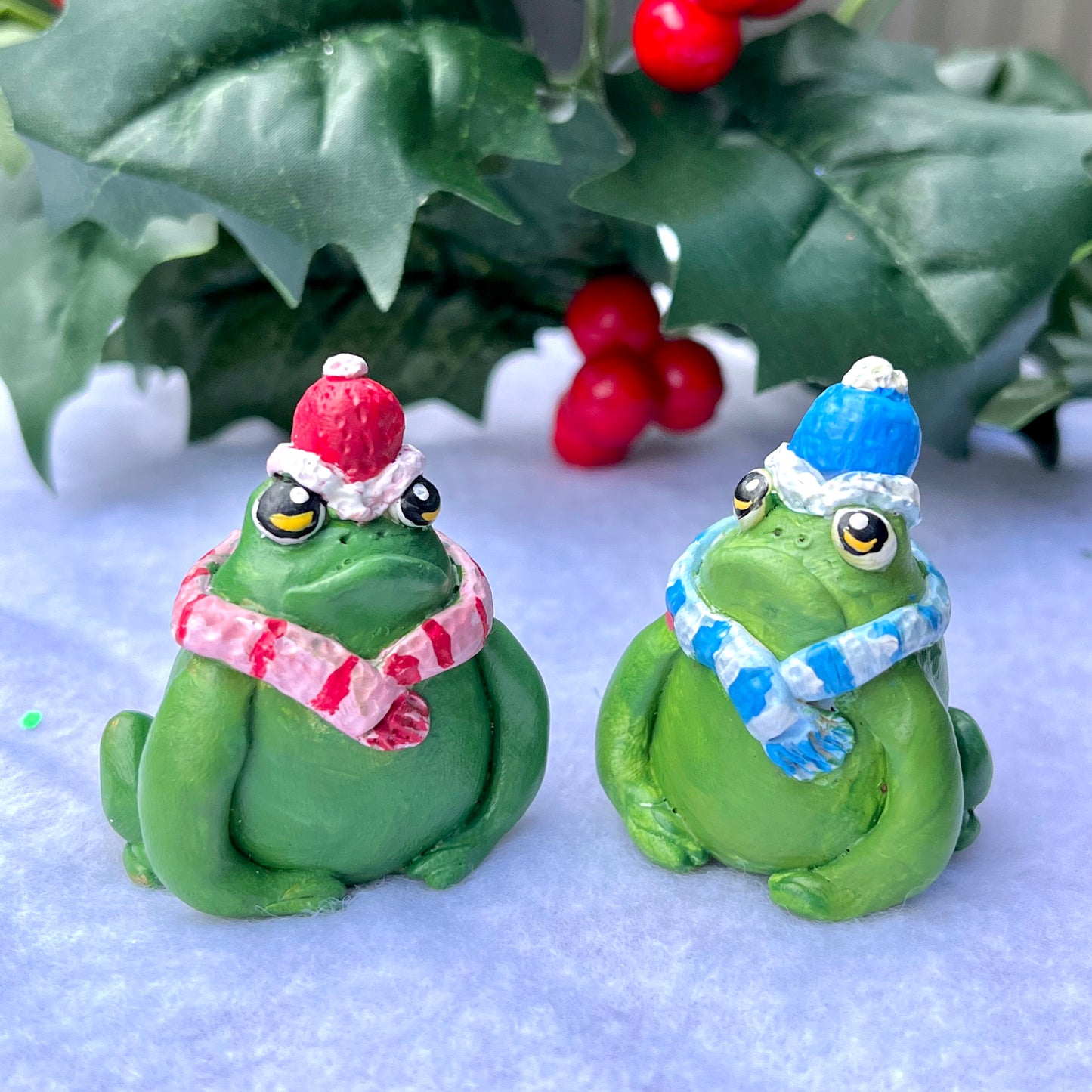 Handmade polymer clay winter toad figurine