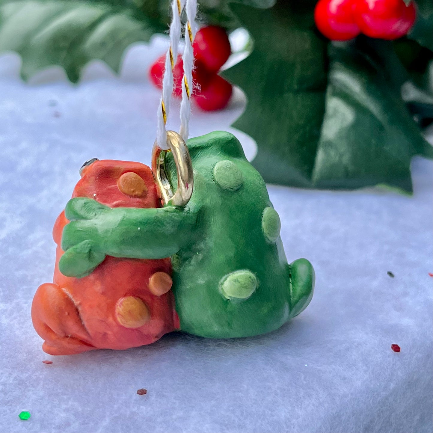 Handmade Polymer Clay Frog and Toad Figurine Ornament