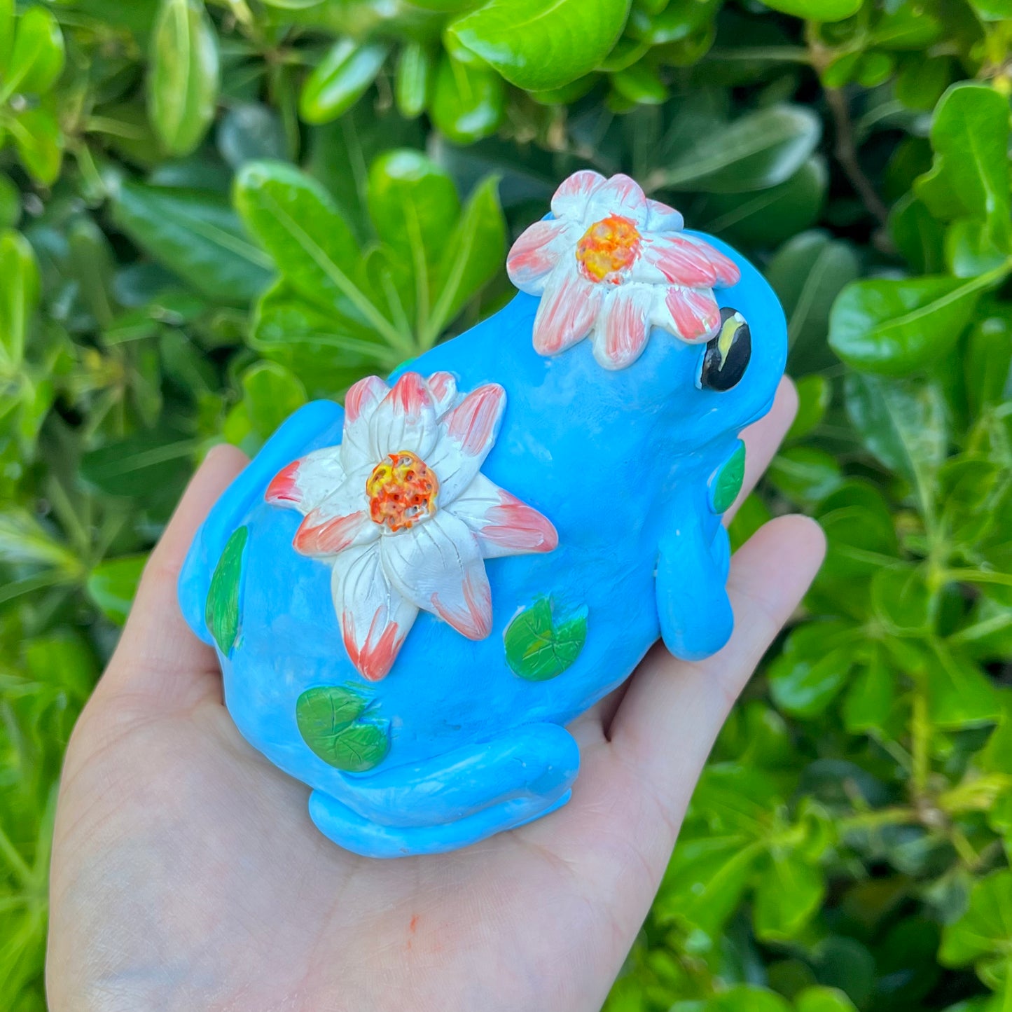 Handmade polymer clay lotus flower frog figurine