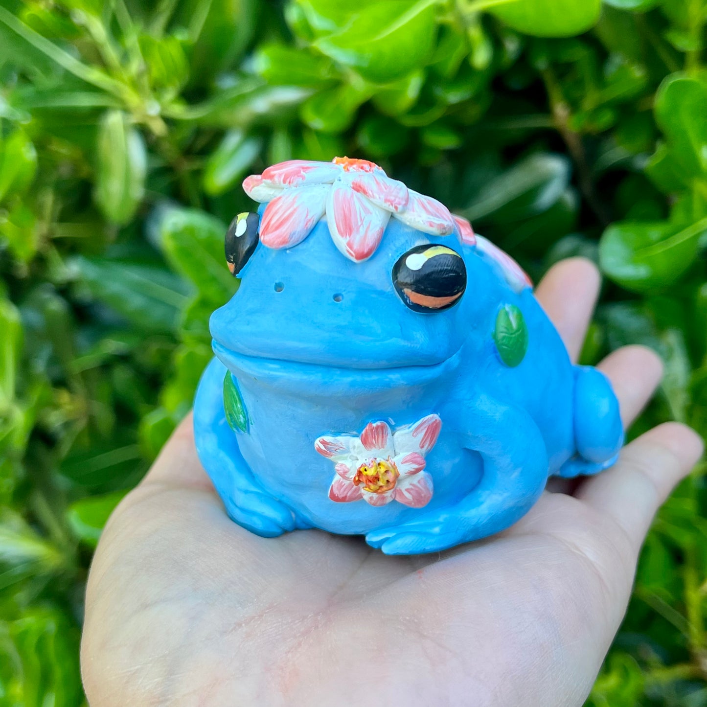 Handmade polymer clay lotus flower frog figurine