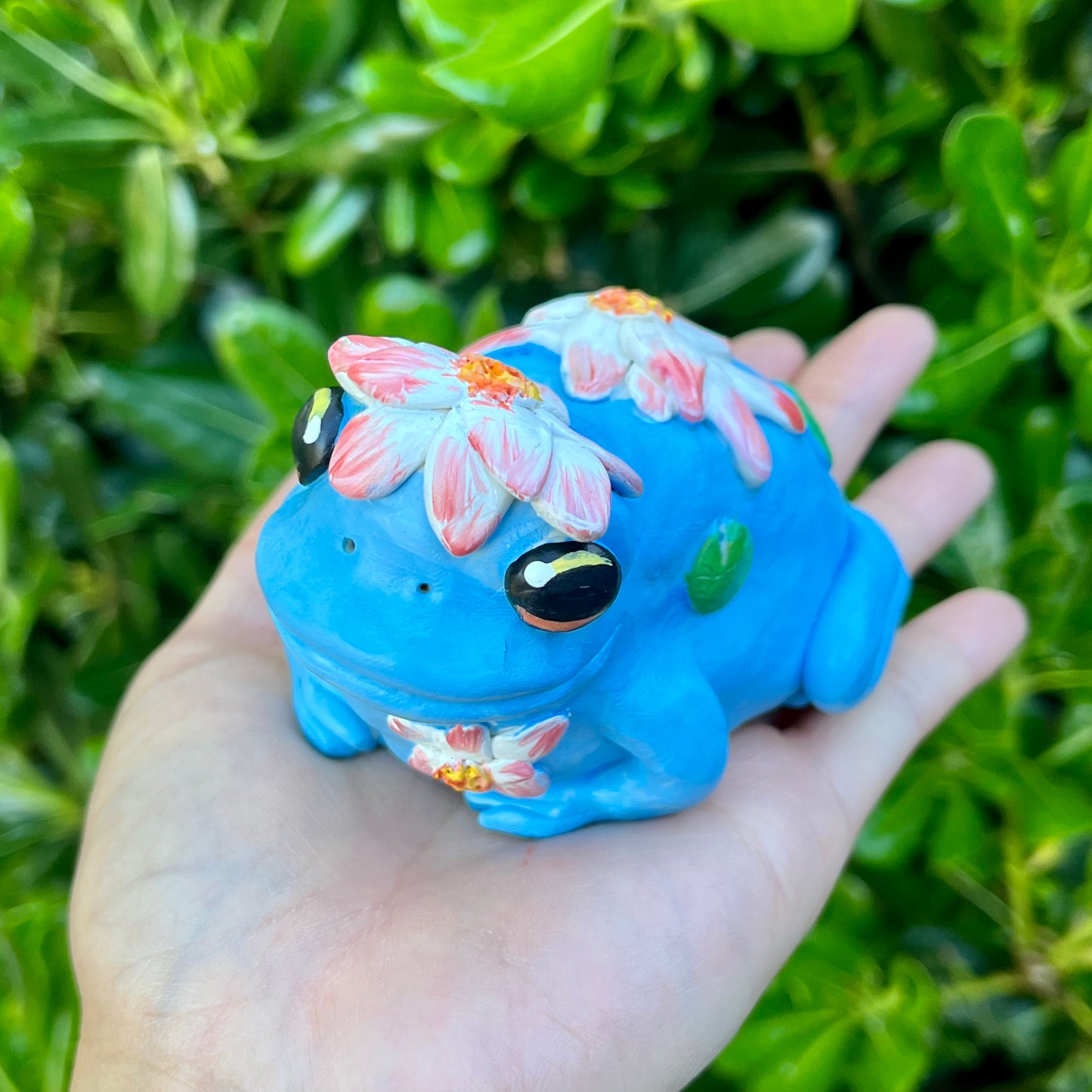 Handmade polymer clay lotus flower frog figurine