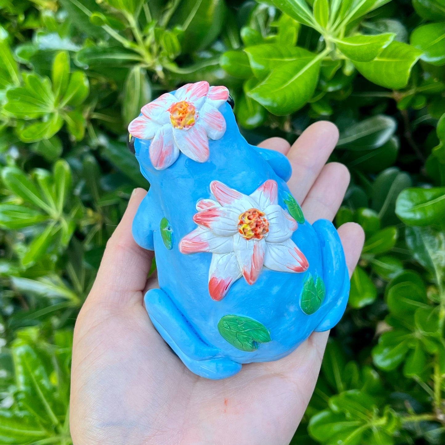 Handmade polymer clay lotus flower frog figurine