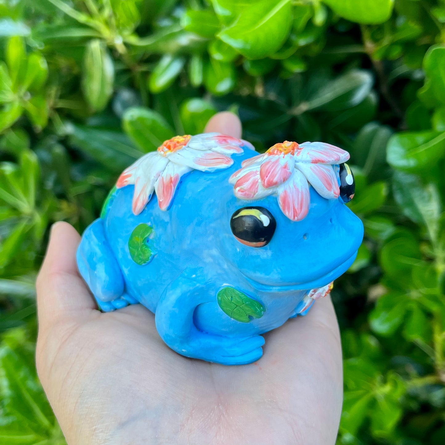 Handmade polymer clay lotus flower frog figurine