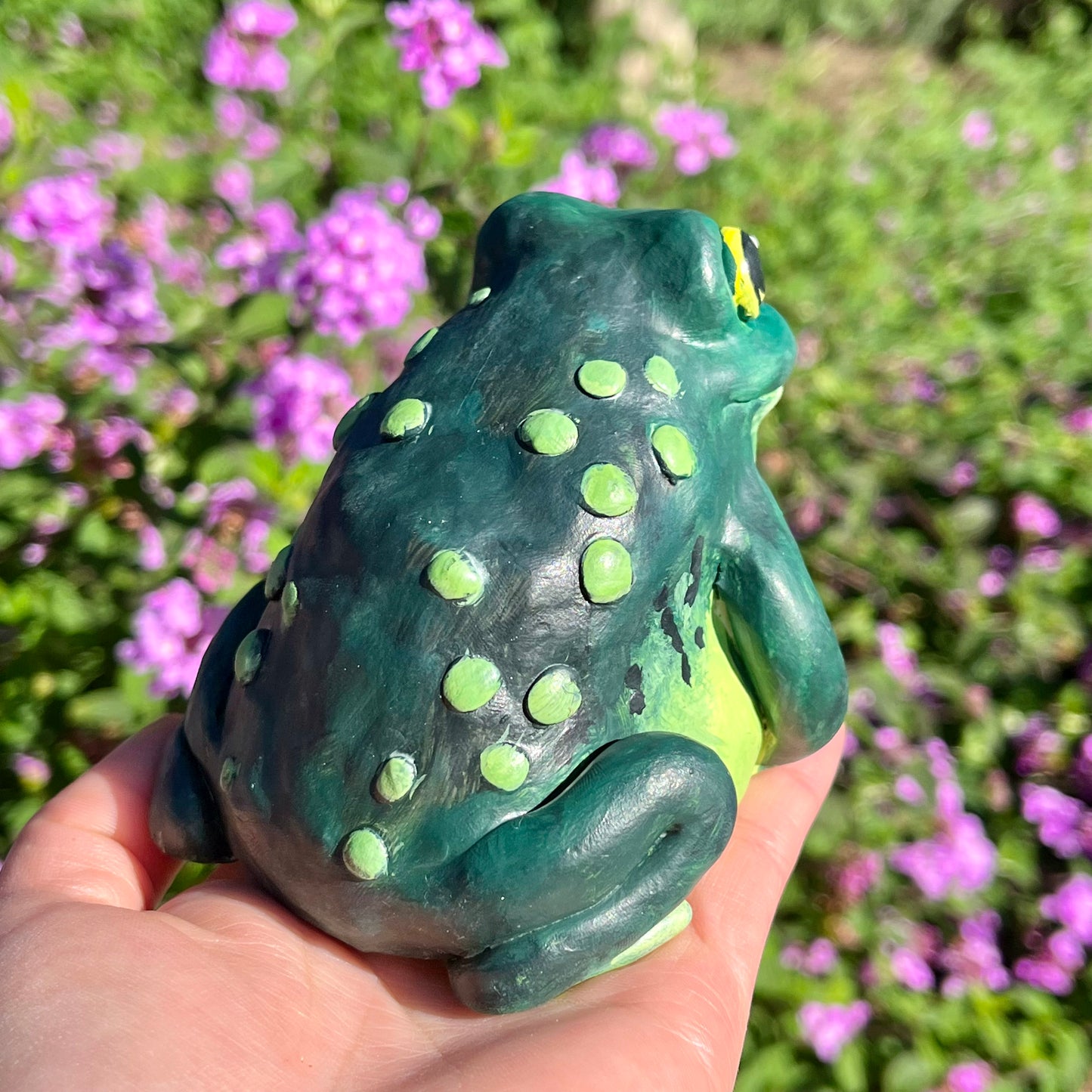 Handmade polymer clay american bullfrog figurine