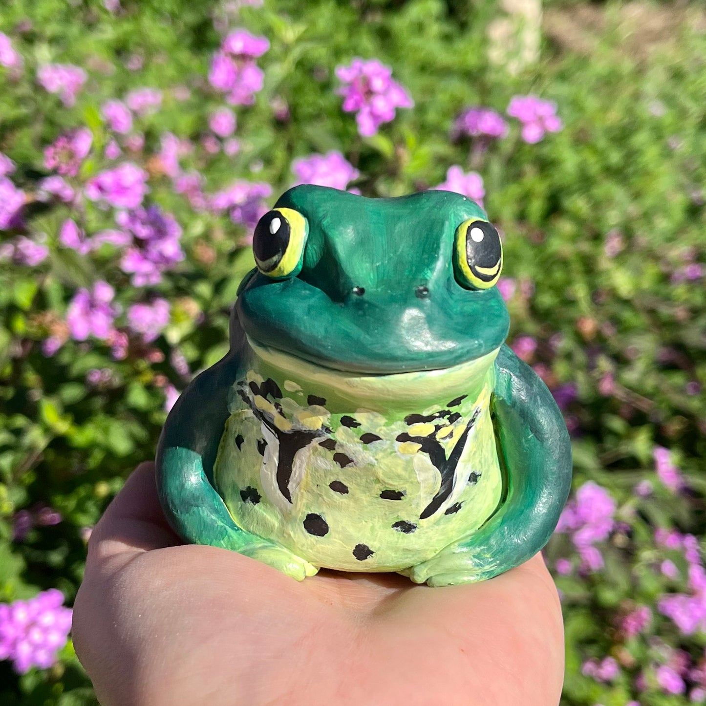 Handmade polymer clay american bullfrog figurine