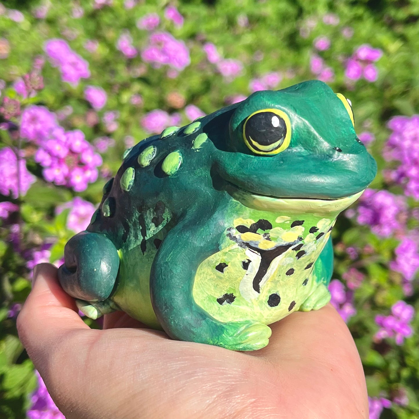 Handmade polymer clay american bullfrog figurine