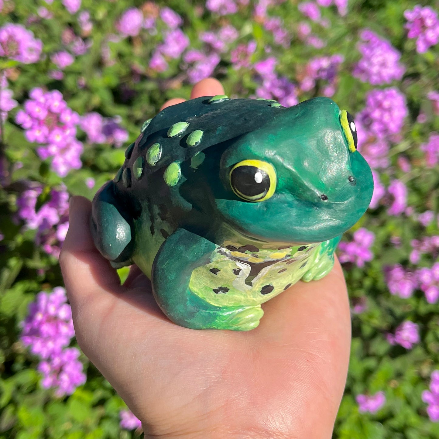 Handmade polymer clay american bullfrog figurine