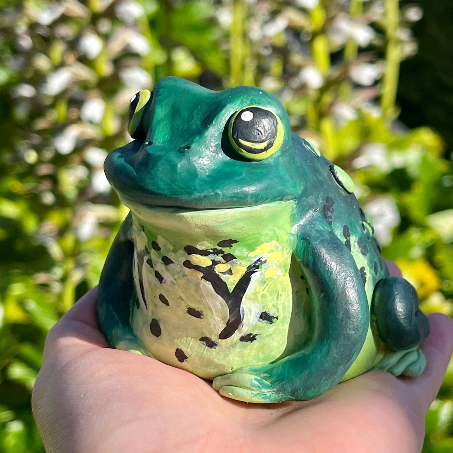 Handmade polymer clay american bullfrog figurine