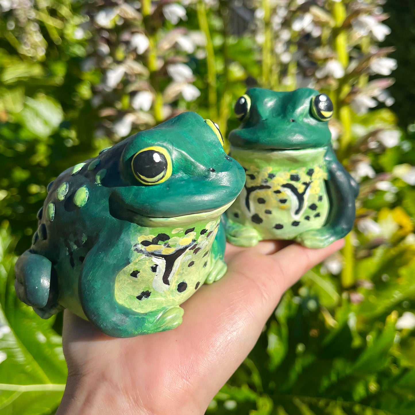 Handmade polymer clay american bullfrog figurine