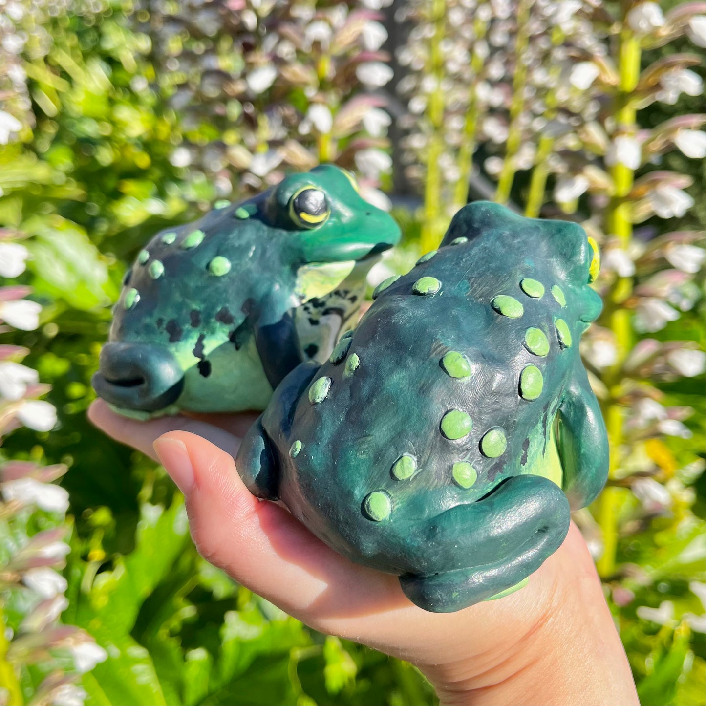 Handmade polymer clay american bullfrog figurine