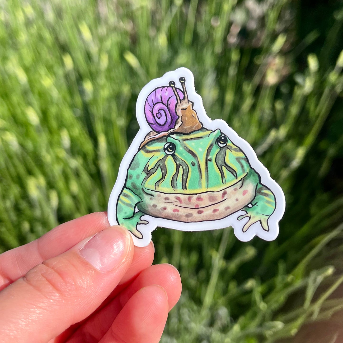 Vinyl Cute Green Pacman Frog & Purple Snail Friendship Sticker