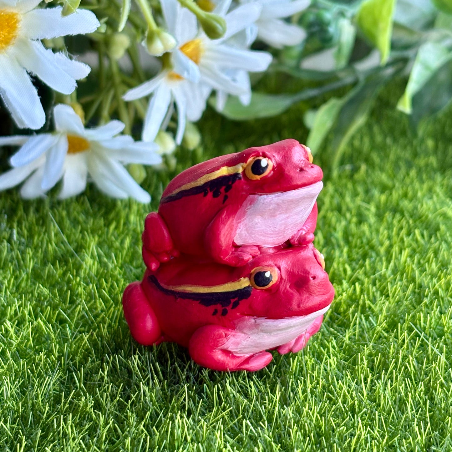 Handmade stacking tomato frog friend figurine