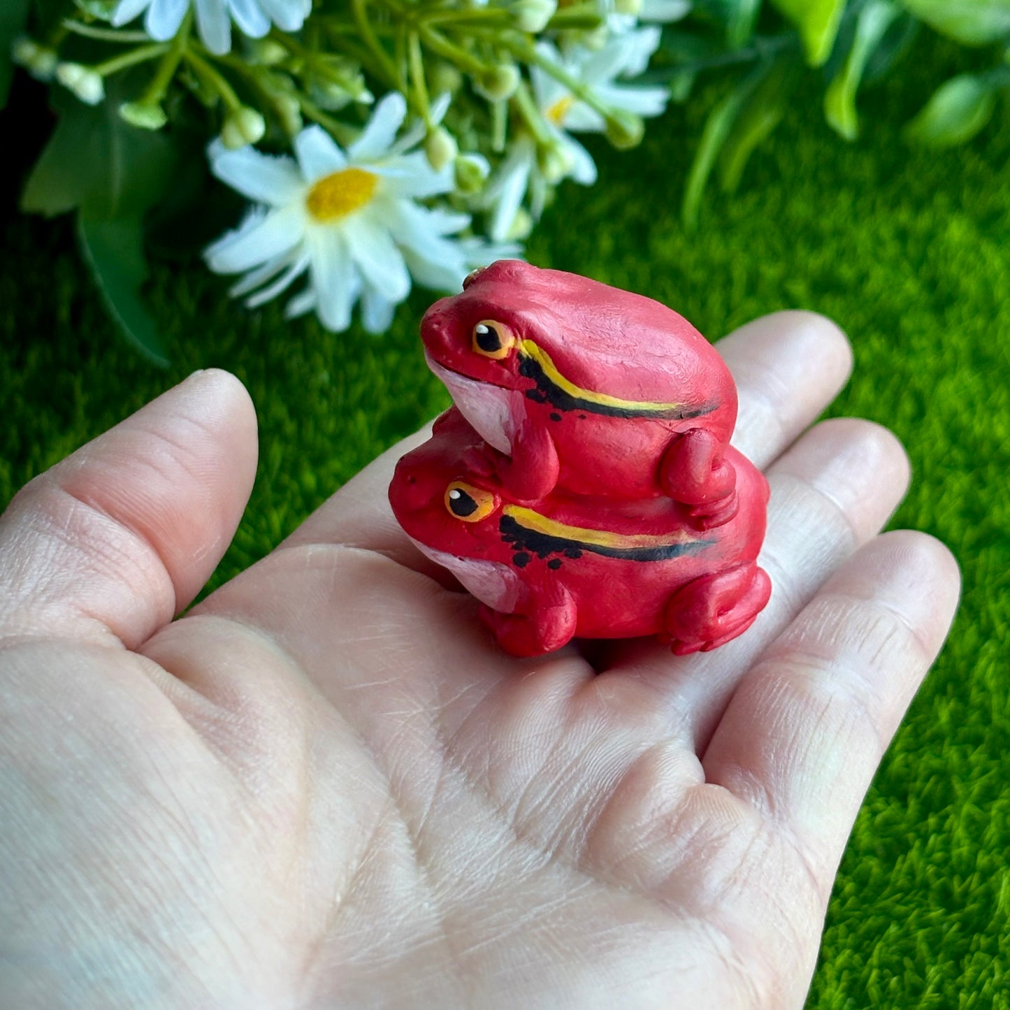 Handmade stacking tomato frog friend figurine