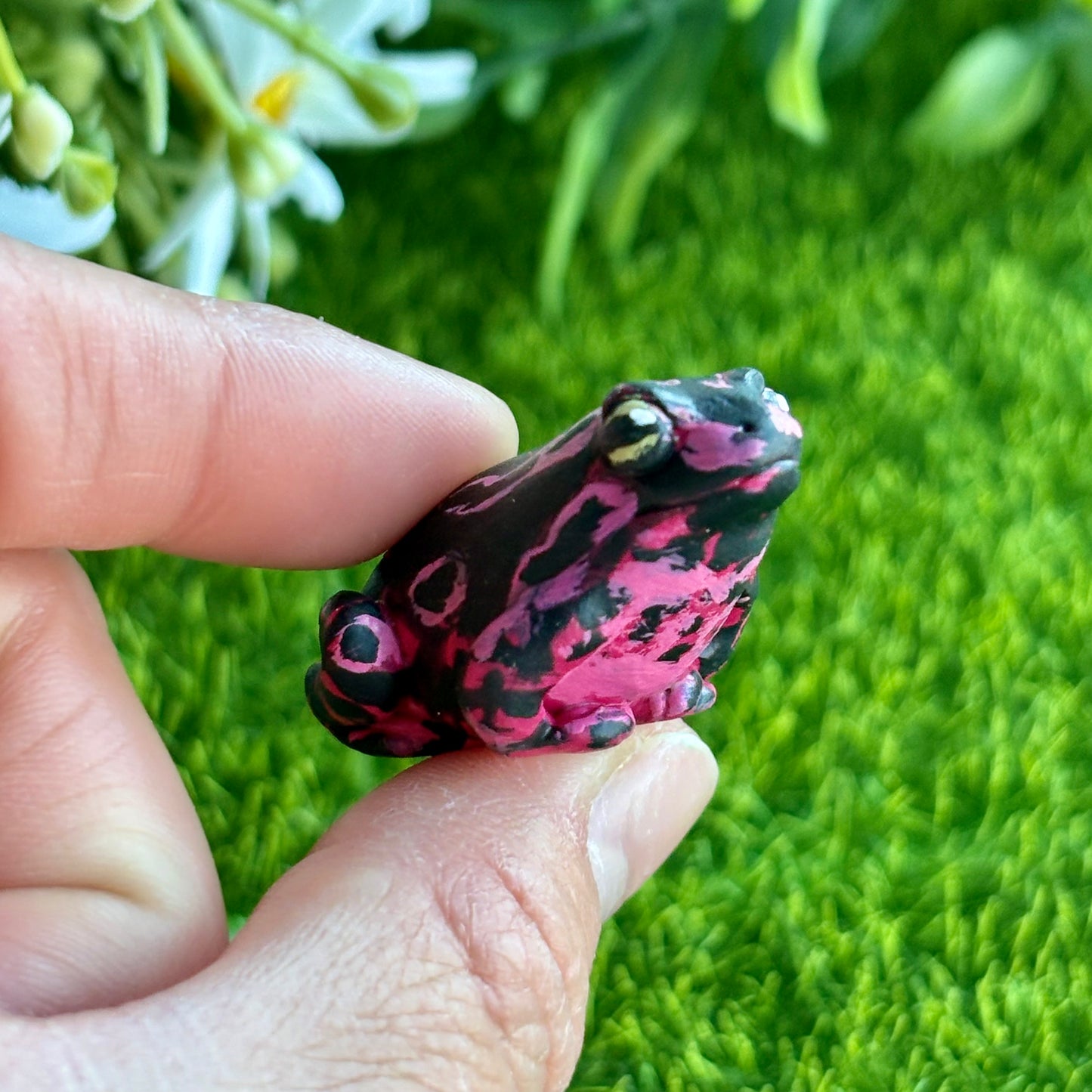 Handmade mini purple harlequin toad figurine