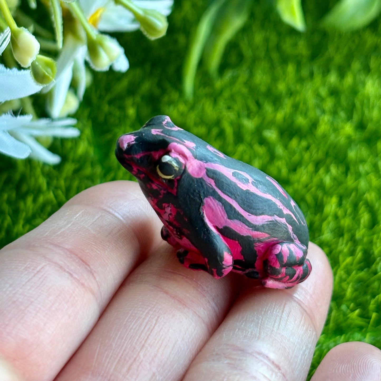 Handmade mini purple harlequin toad figurine