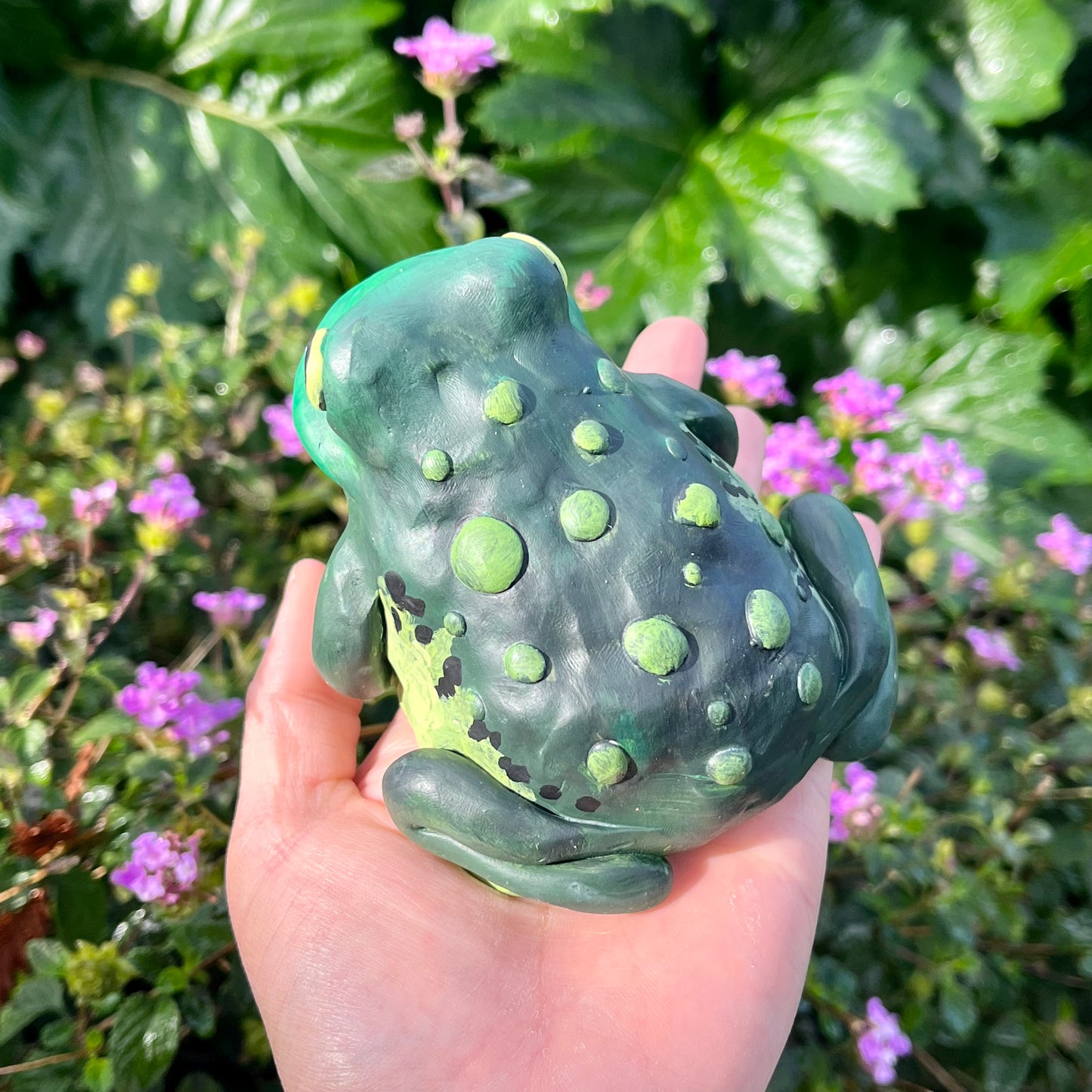 Handmade polymer clay american bullfrog figurine