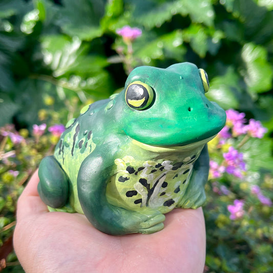 Handmade polymer clay american bullfrog figurine