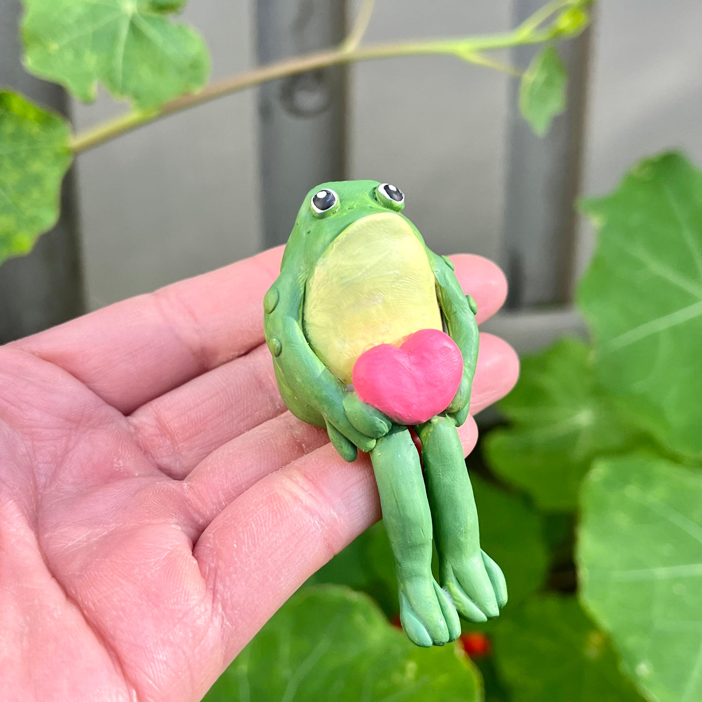 Handmade Green Sitting Toad with Heart Figurine