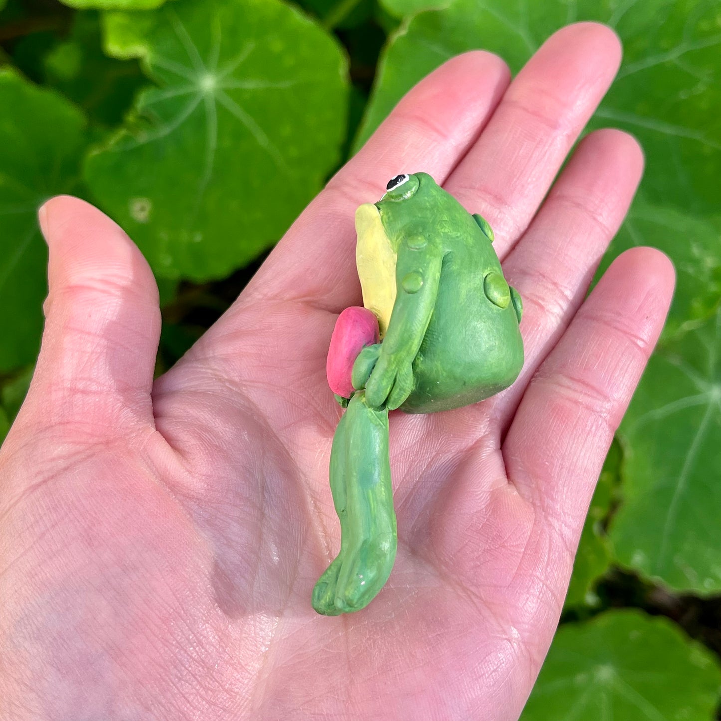 Handmade Green Sitting Toad with Heart Figurine