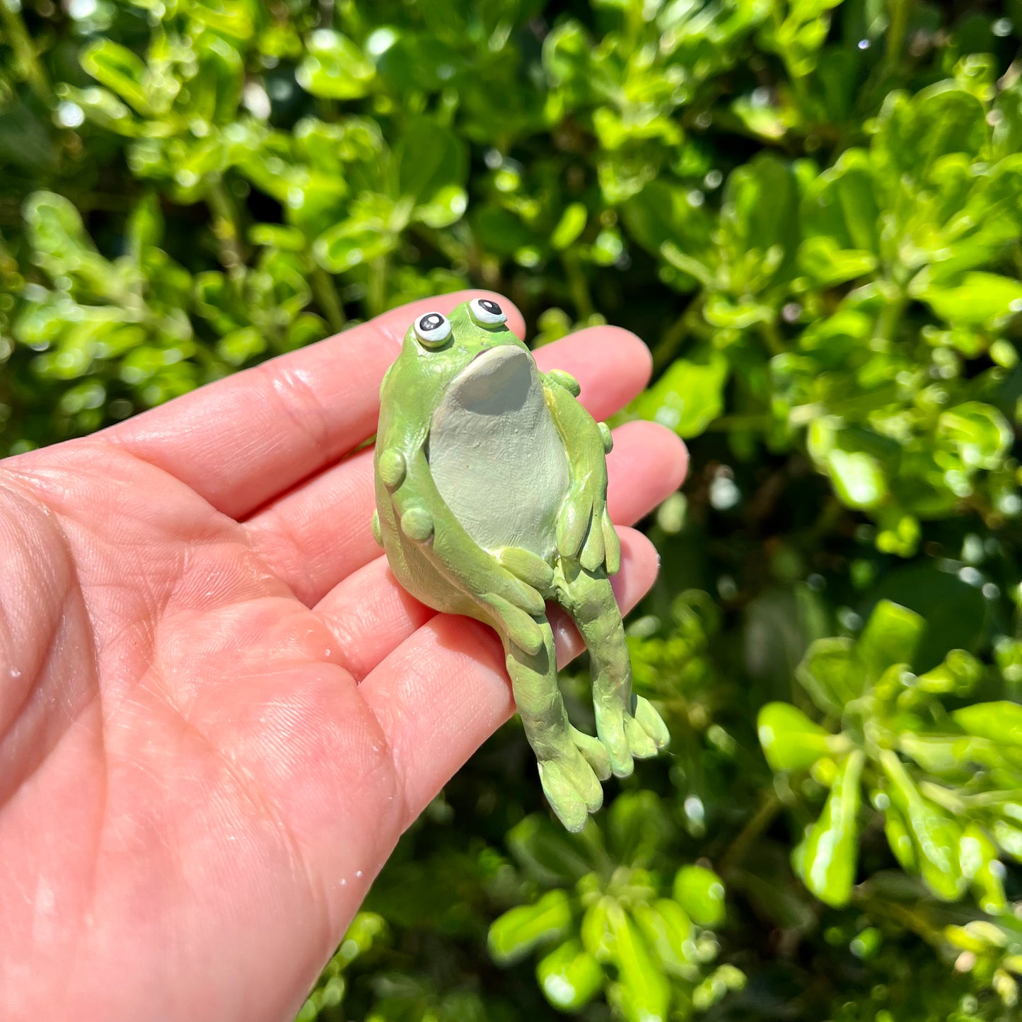Handmade Polymer Clay Small Green Sitting Toad Figurine