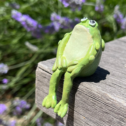 Handmade Polymer Clay Small Green Sitting Toad Figurine