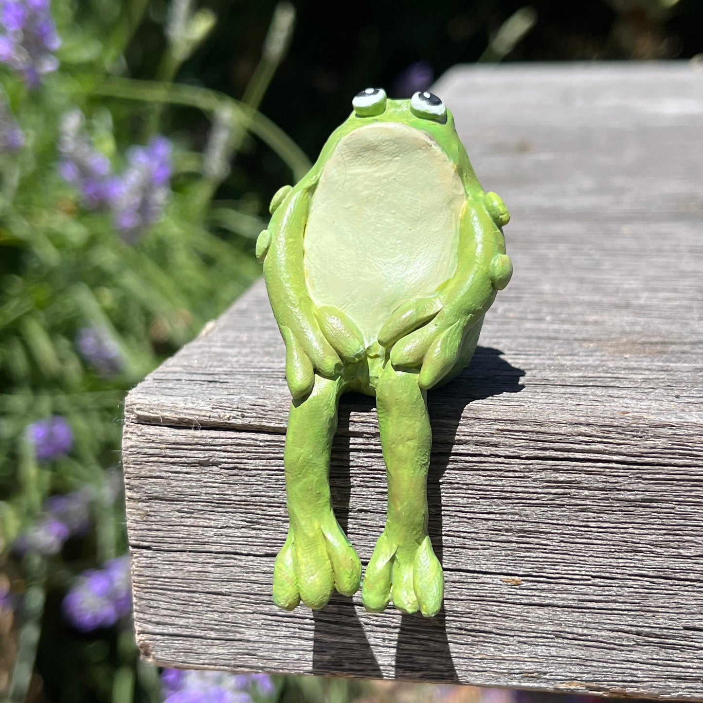 Handmade polymer clay sitting toad figurine