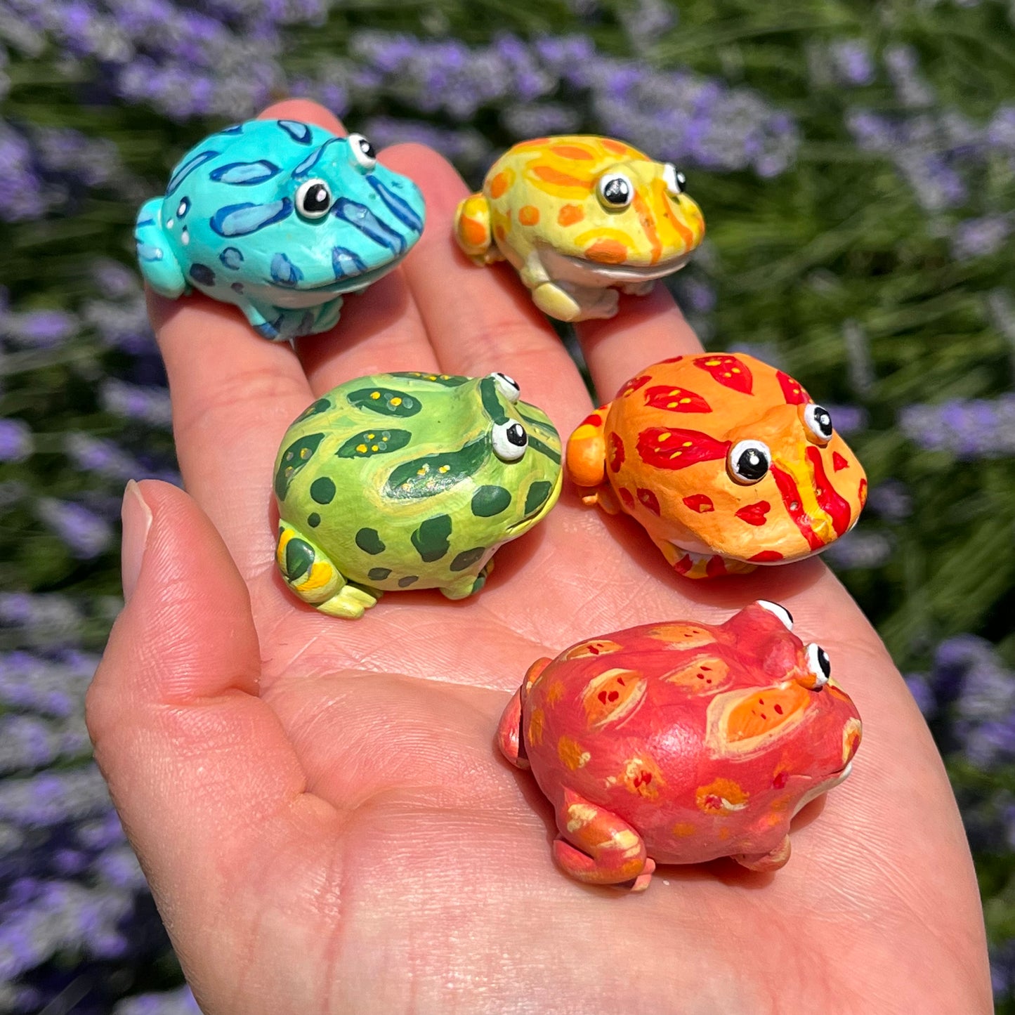 Handmade polymer clay mini pacman frog figurines