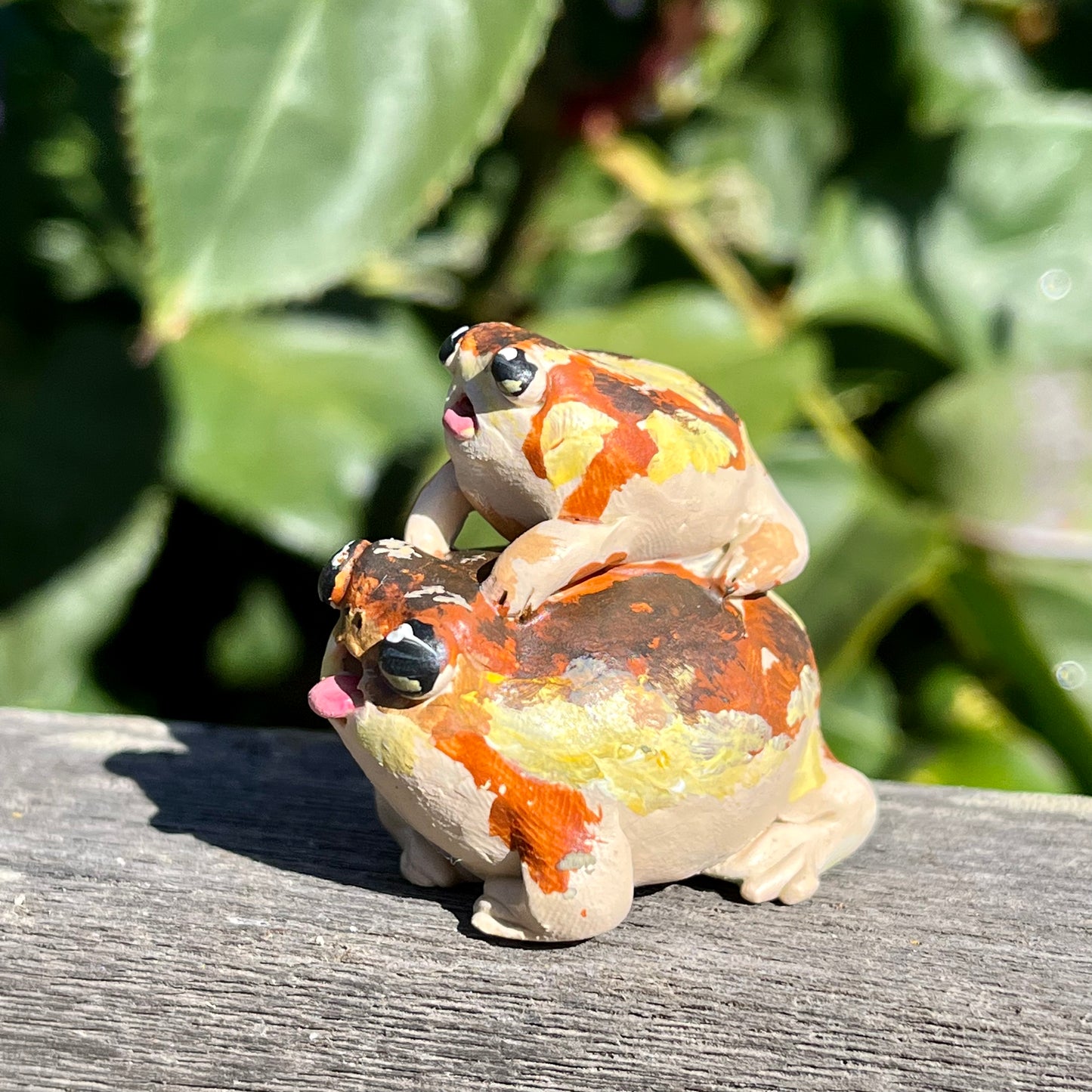 Handmade polymer clay stacking desert rain frogs figurine