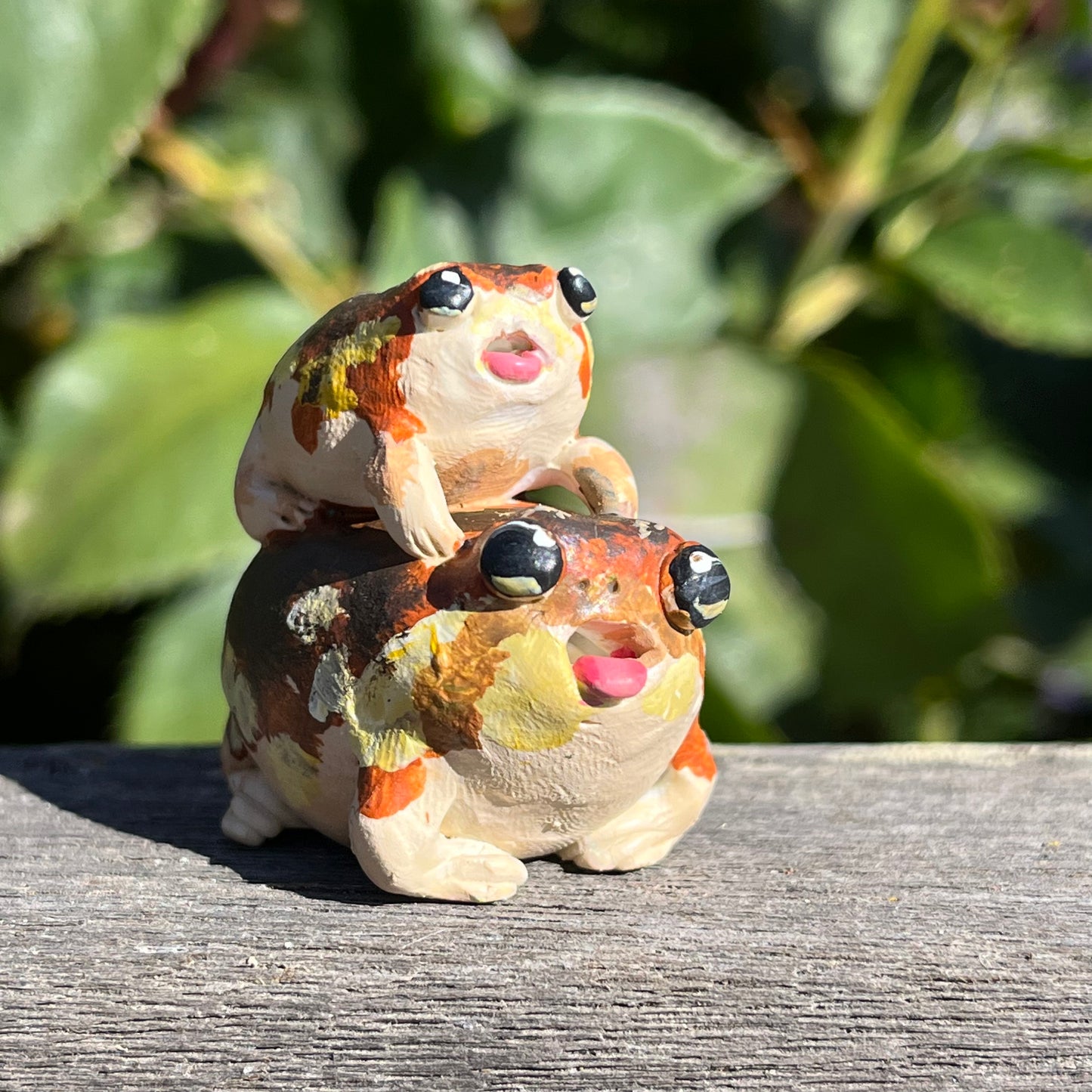 Handmade polymer clay stacking desert rain frogs figurine