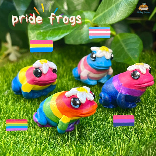 Handmade mini pride frog figurine